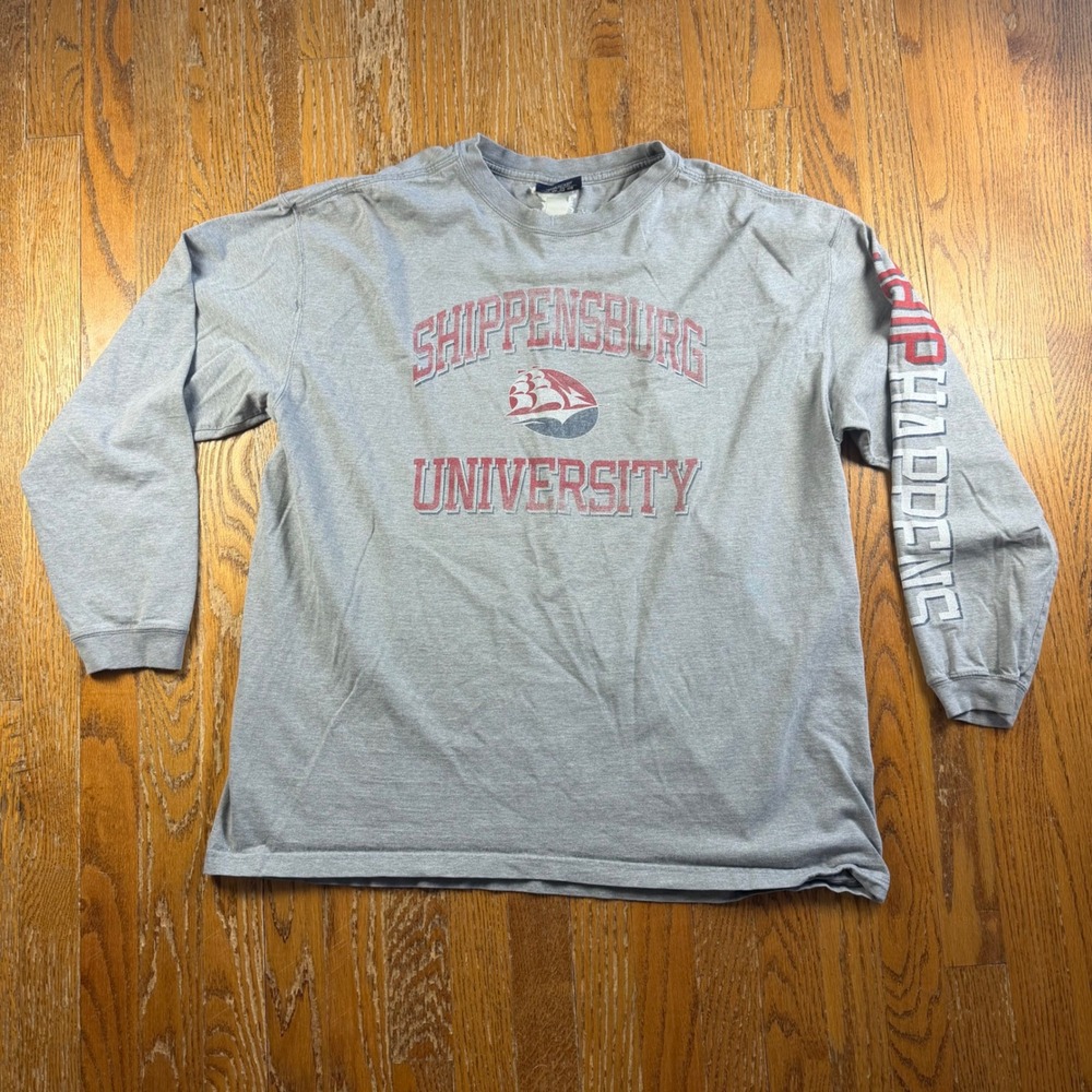 Y2K Jansport Shippensburg University Long Sleeve Mens XL Gray Ship Happens Fade